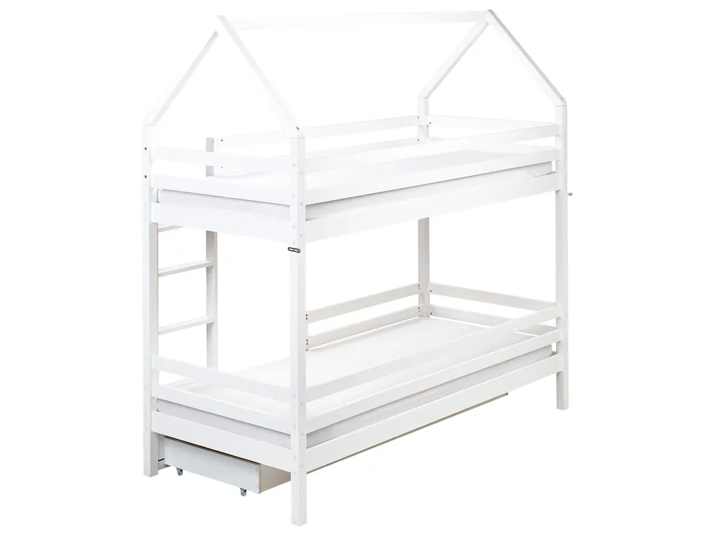 Hochbett mit Schubladen Haus Kiefernholz GIRGOLS 90 x 200 cm mit Stauraum Weiß_1082532