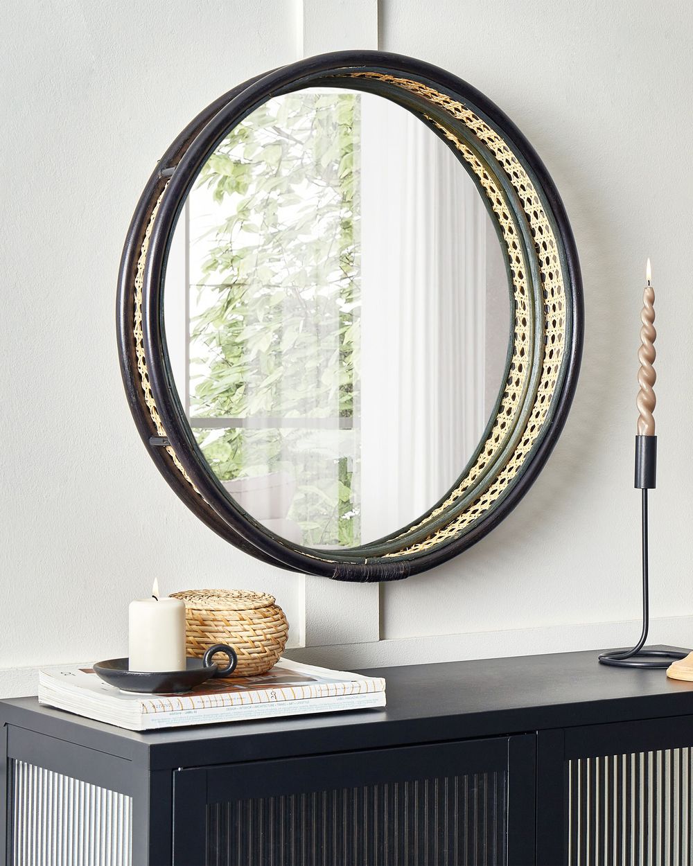 Miroir DAKSA 60 cm 60 cm Rotin Noir