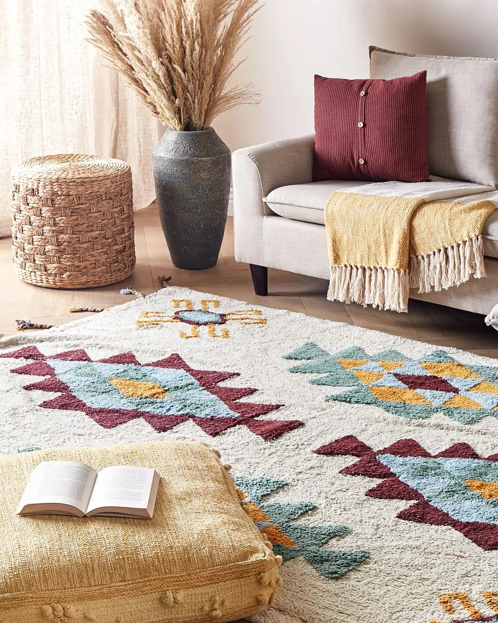 Teppich DUZCE Beige 140 x 200 cm Baumwolle