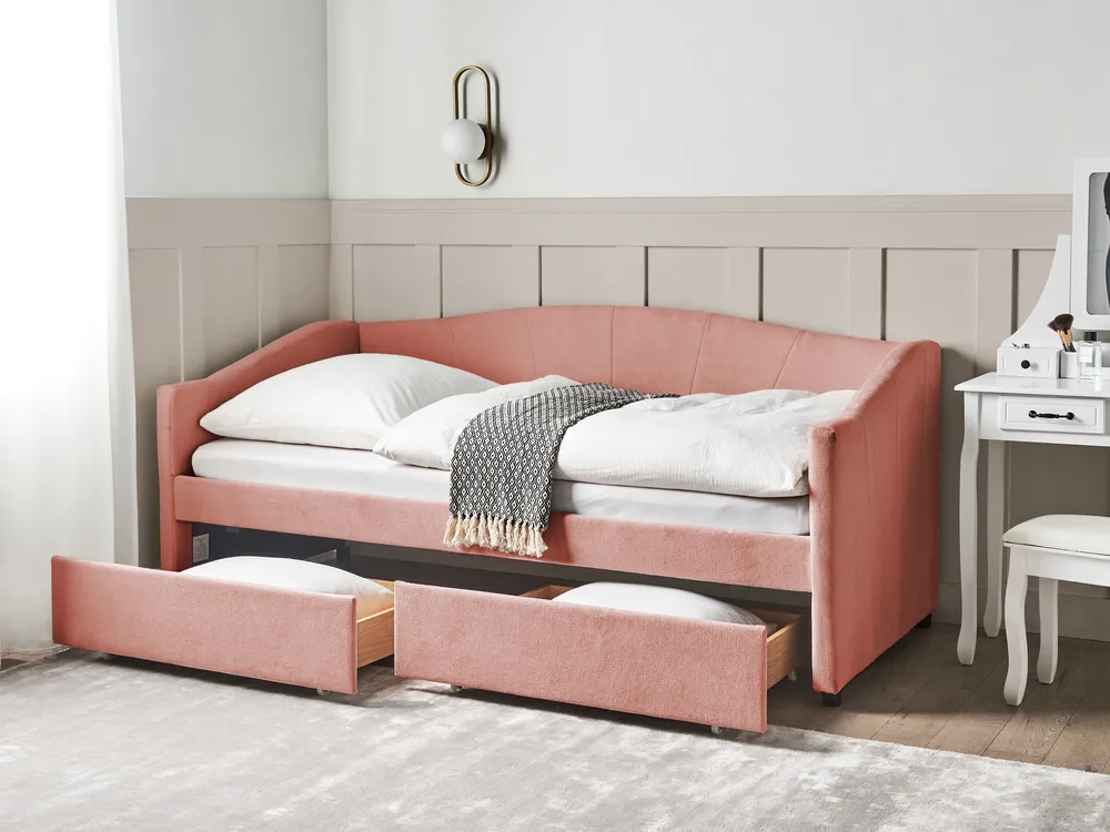 Tagesbett mit Stauraum VITTEL Stoff Rosa 90 x 200 cm