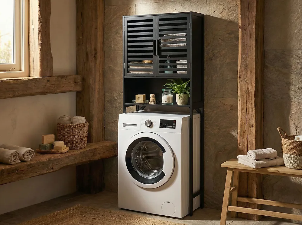 Waschmaschinen-/WC-Schrank OKARCHE 63 cm Bambus Schwarz_1176588