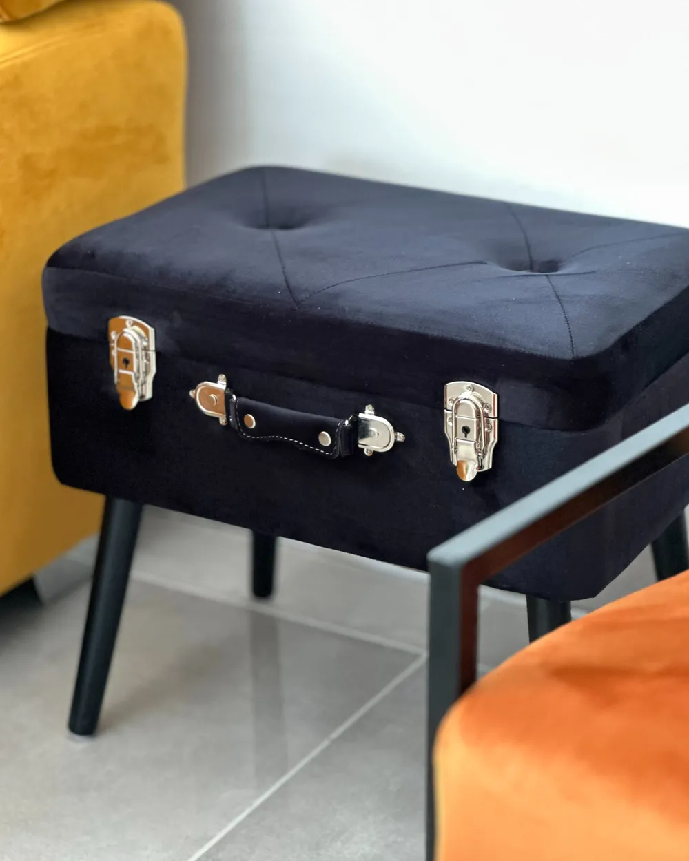 Hocker mit Stauraum MALLARD Samtstoff Schwarz