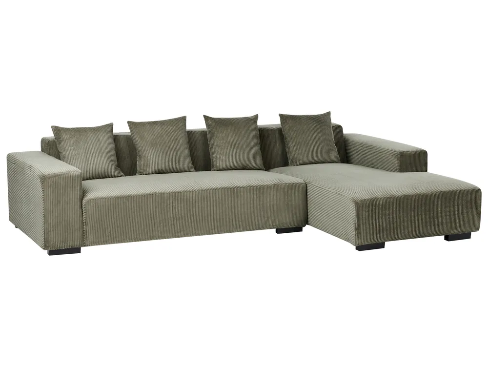 Ecksofa 4-Sitzer LUNGO mit Ottomane Cord Grün linksseitig_962284