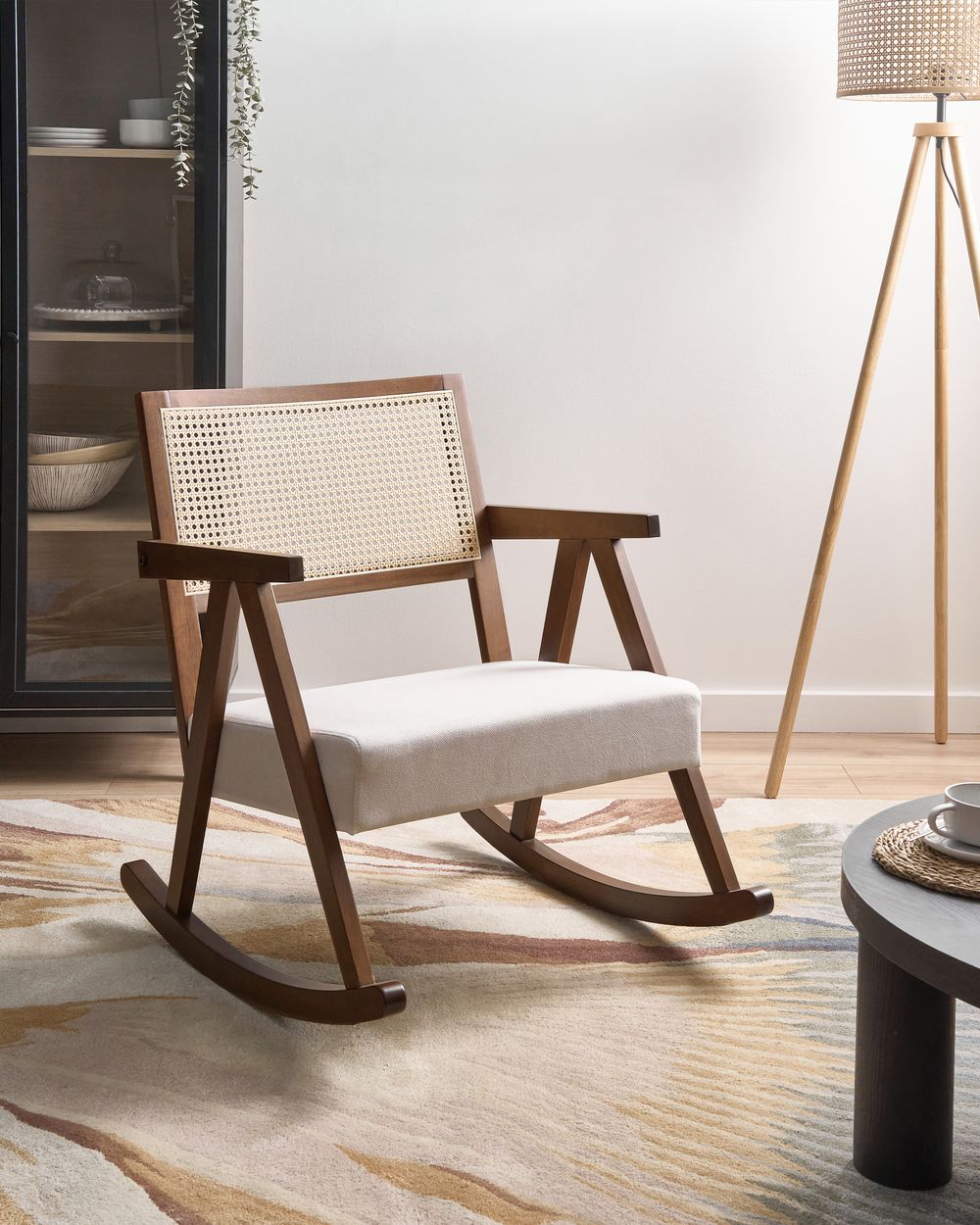 Schaukelsessel RYA Holz Braun / Hellbeige