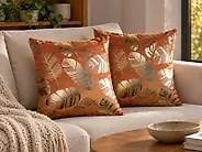Dekokissen 2er Set SUNFLOWER 45 x 45 cm Samtstoff Orange Pflanzenmuster_1179787