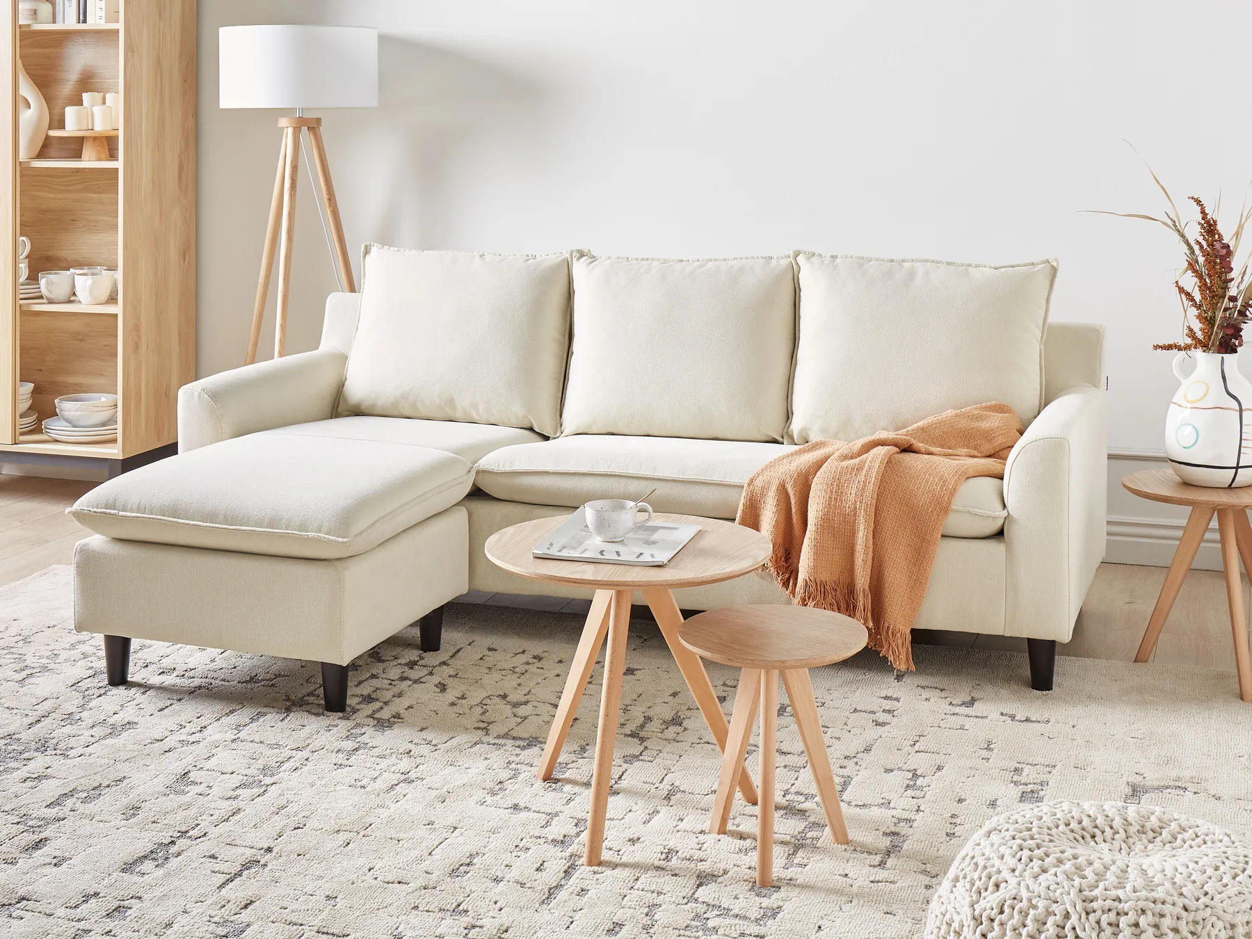 Ecksofa 3-Sitzer ELVENES Stoff Hellbeige rechtsseitig_718671