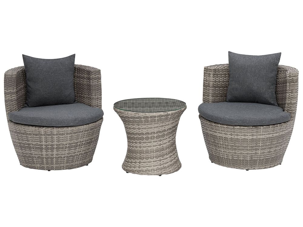 Bistro Set with Cushions CAPRI PE Rattan Grey