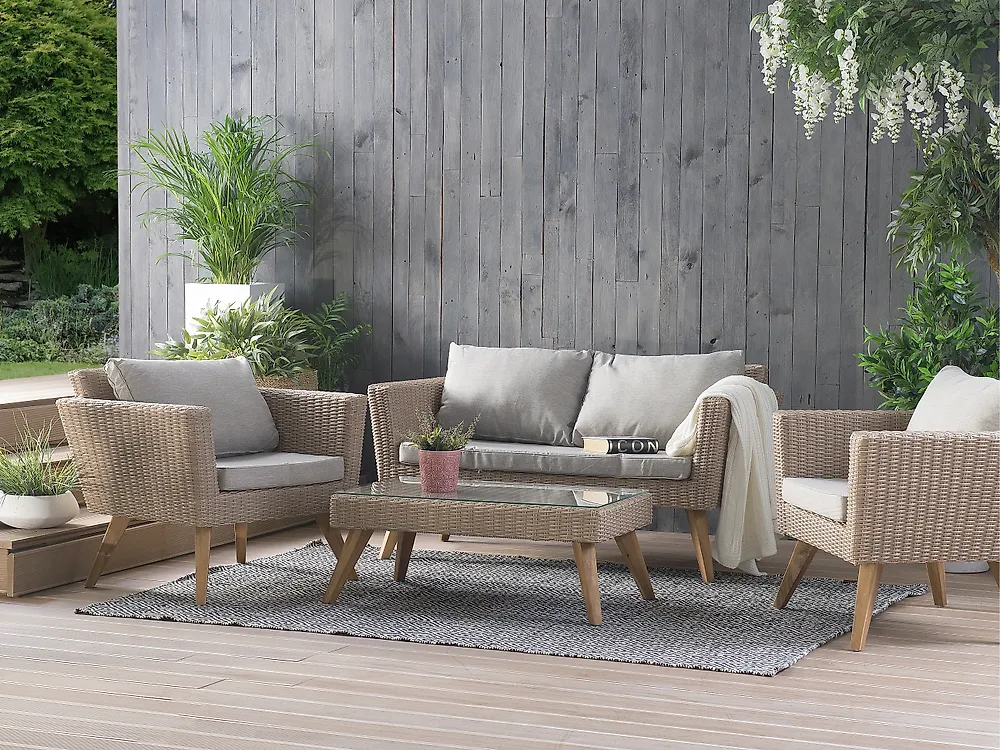 Garden Lounge Set with Table 4 Seater VITTORIA PE Rattan Grey_1171156