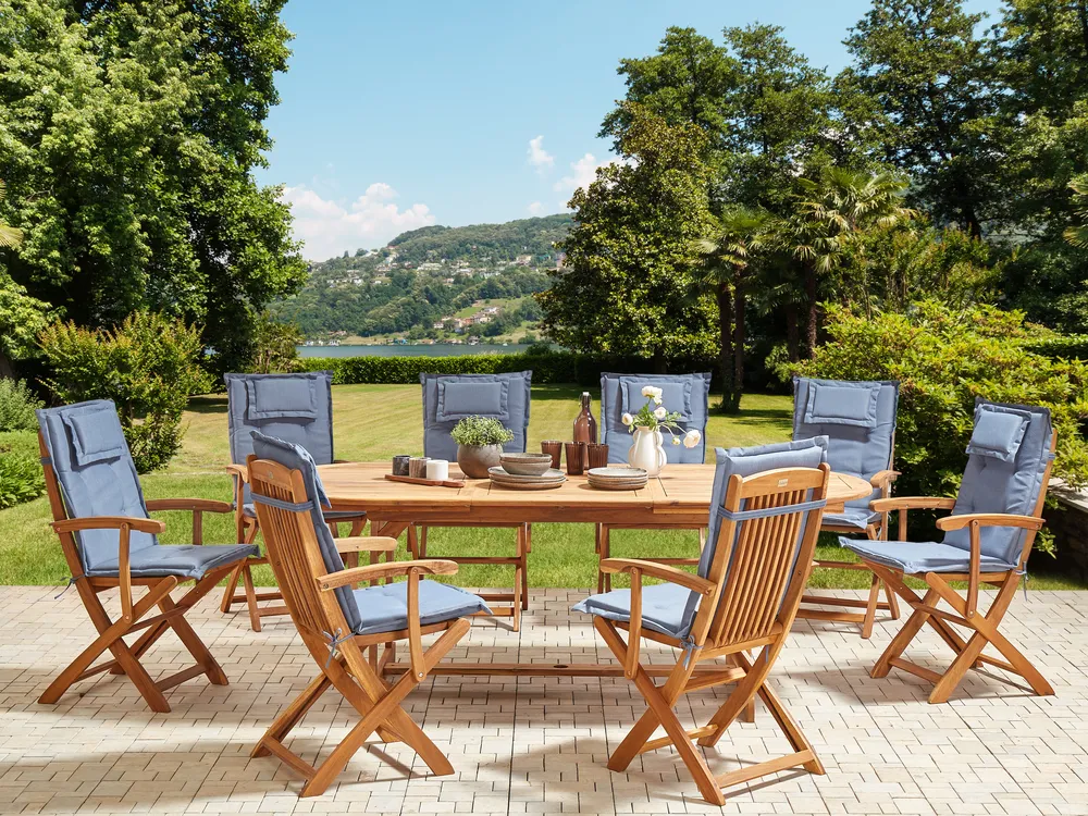 Gartenmöbel Set 8-Sitzer MAUI II inkl. Kissen Akazienholz Blau