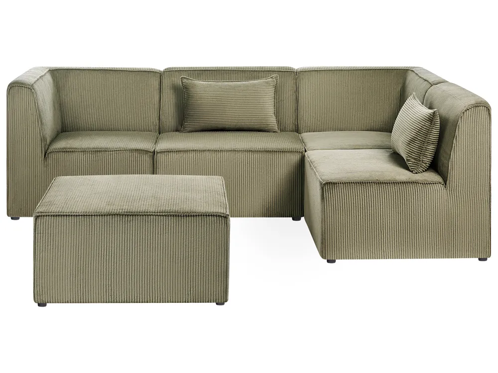 Modul Ecksofa 4-Sitzer LEMVIG mit Ottomane Cord Grün linksseitig_875788