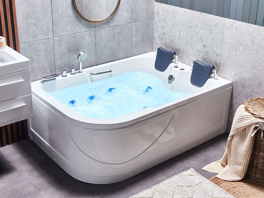Whirlwanne Eckmodell mit LED BAYAMO 170 x 120 cm Weiß linksseitig