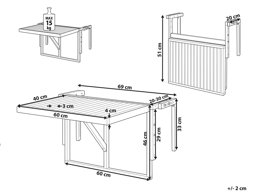 Balkontisch UDINE 70 cm 69 cm Akazienholz Braun_810148