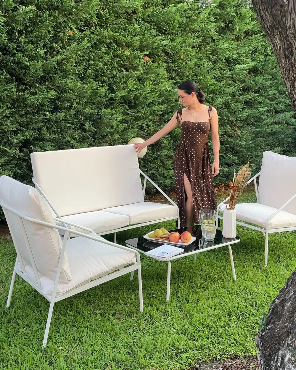 Lounge Set mit Tisch 4-Sitzer USTICA Metall Weiß_1154774