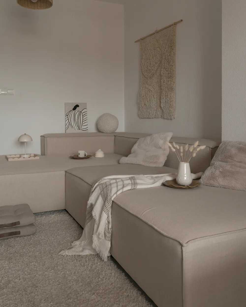 Modular Corner Sofa 3 Seater APRICA with Ottoman Faux Linen Beige Right Hand_980238