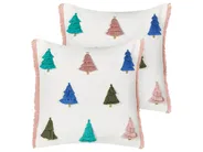 Dekokissen 2er Set SKIMMIA 45 x 45 cm Baumwolle Weiß Weihnachtsmotiv_887955