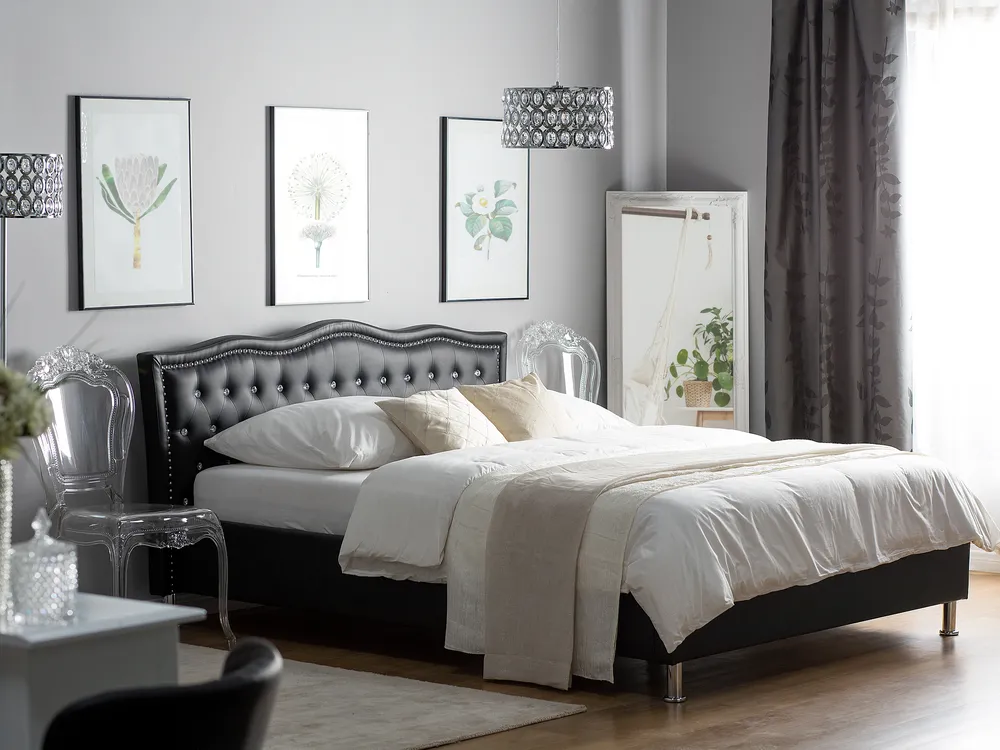 Bett mit Lattenrost Kunstleder METZ 140 x 200 cm Schwarz