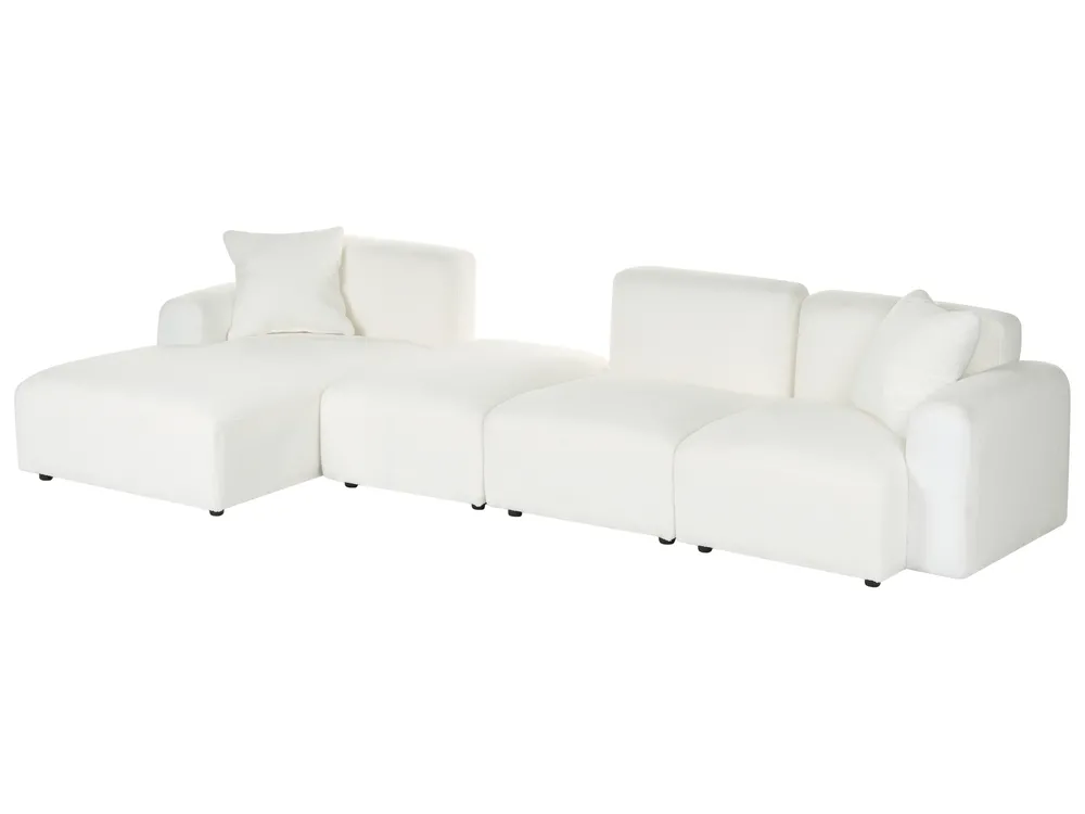 Modul Ecksofa 3-Sitzer HEDE mit Ottomane Bouclé Weiß rechtsseitig_1091923