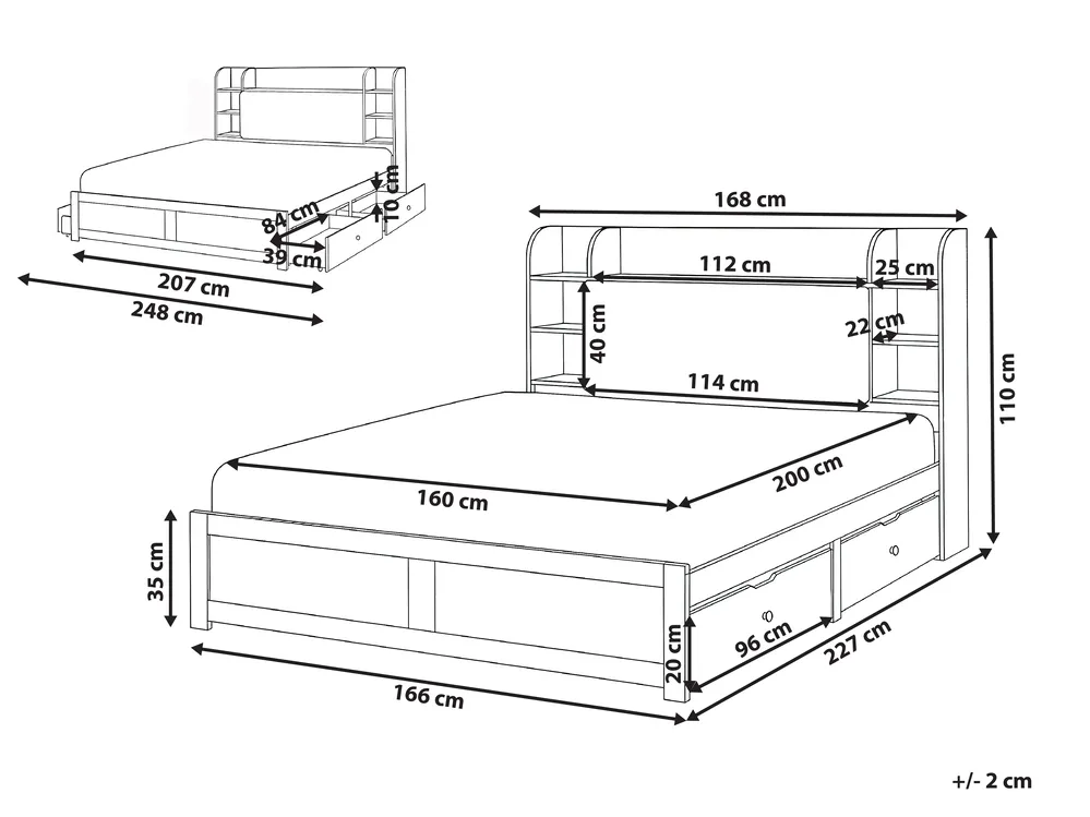 Bed with Storage Drawers BIZOU White 160 x 200 cm (EU King Size)_1033139
