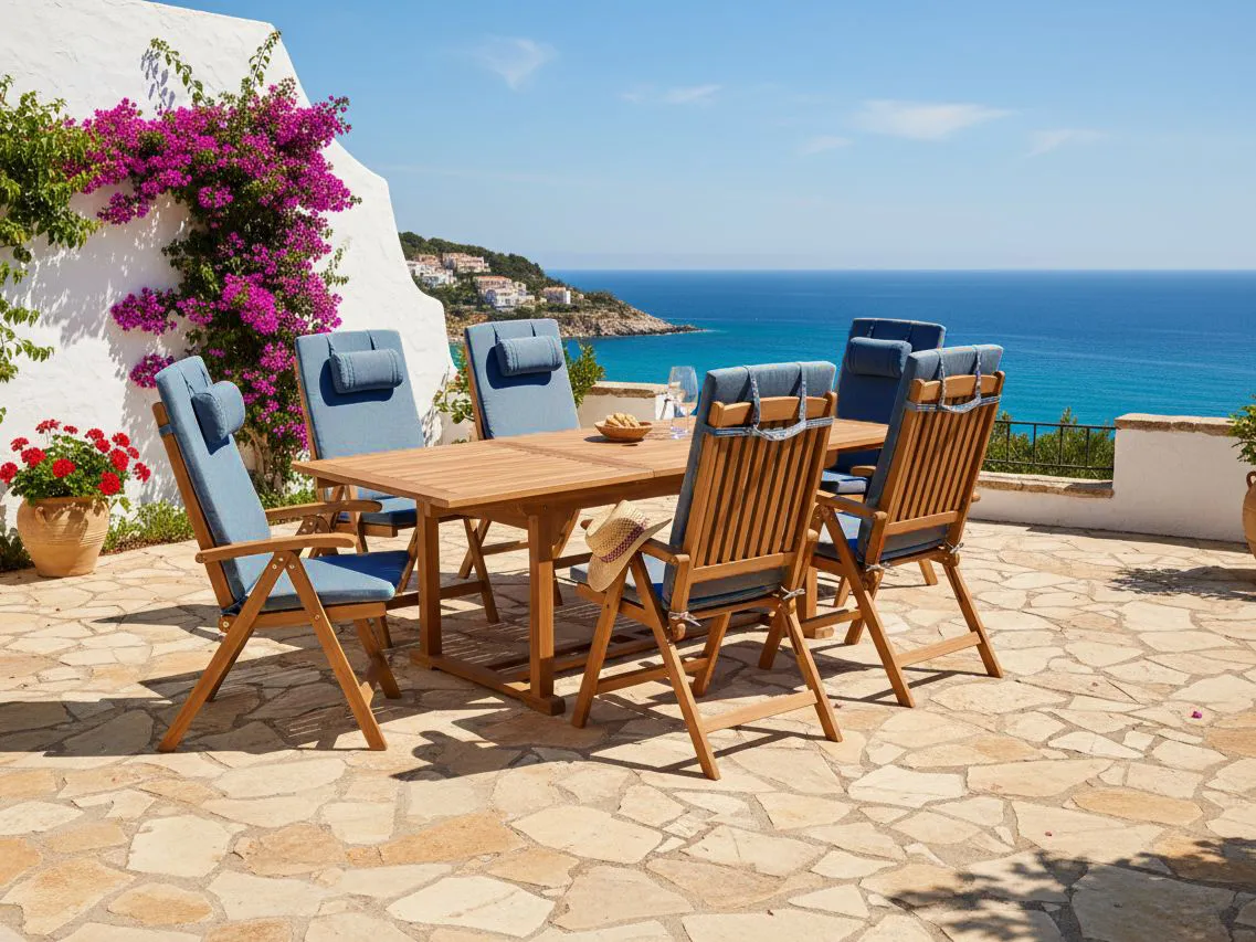 Garden Dining Set 6 Seater JAVA PREMIUM Acacia Wood Blue_1070827