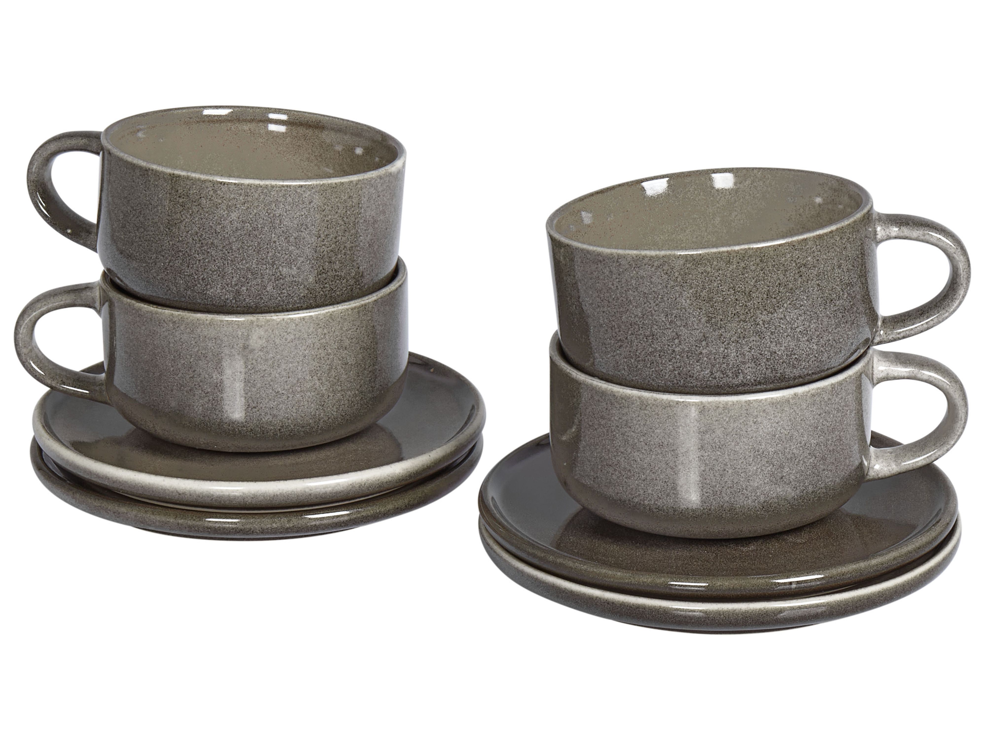 Tassen 4er Set mit Untertellern COSTMARY Steinzeug Grau