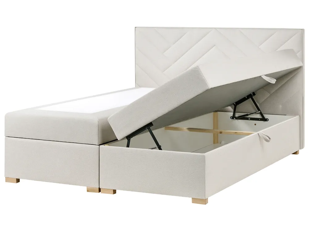 Boxspringbett mit Stauraum ESQUIRE Stoff Cremeweiß 180 x 200 cm