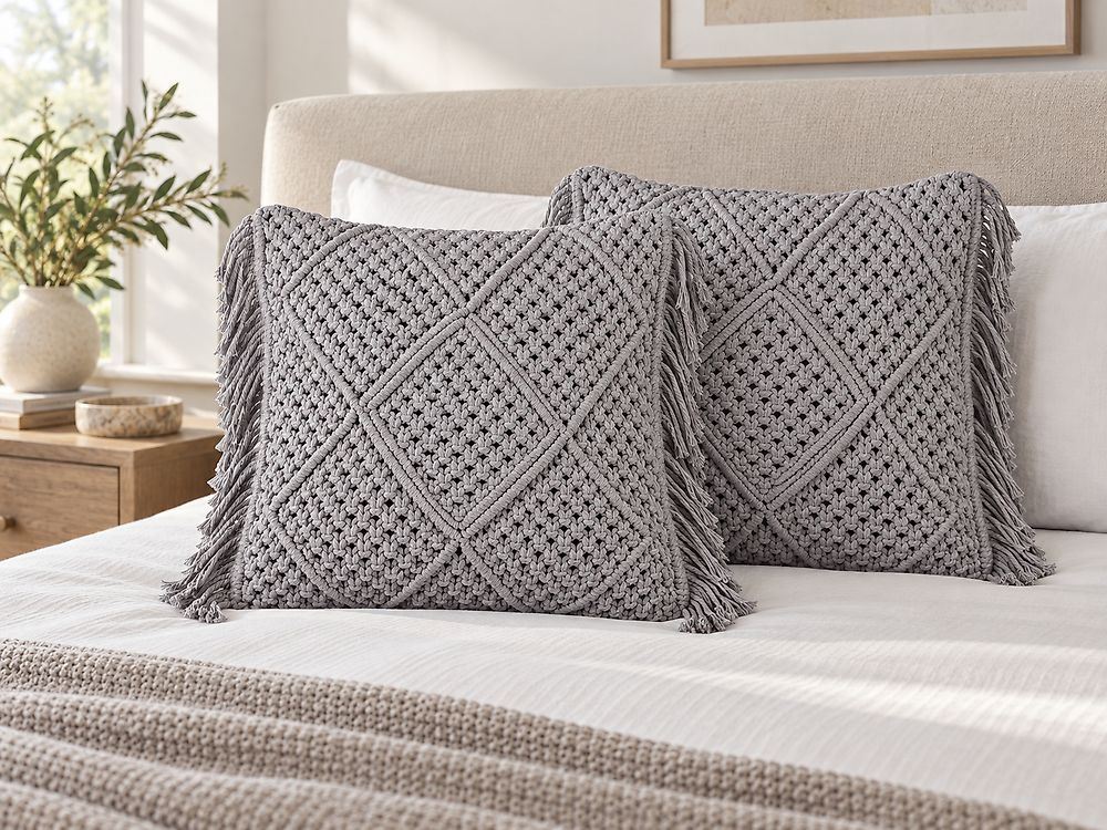 Set of 2 Decorative Cushions BESHAM 45 x 45 cm Cotton Grey Geometric Pattern