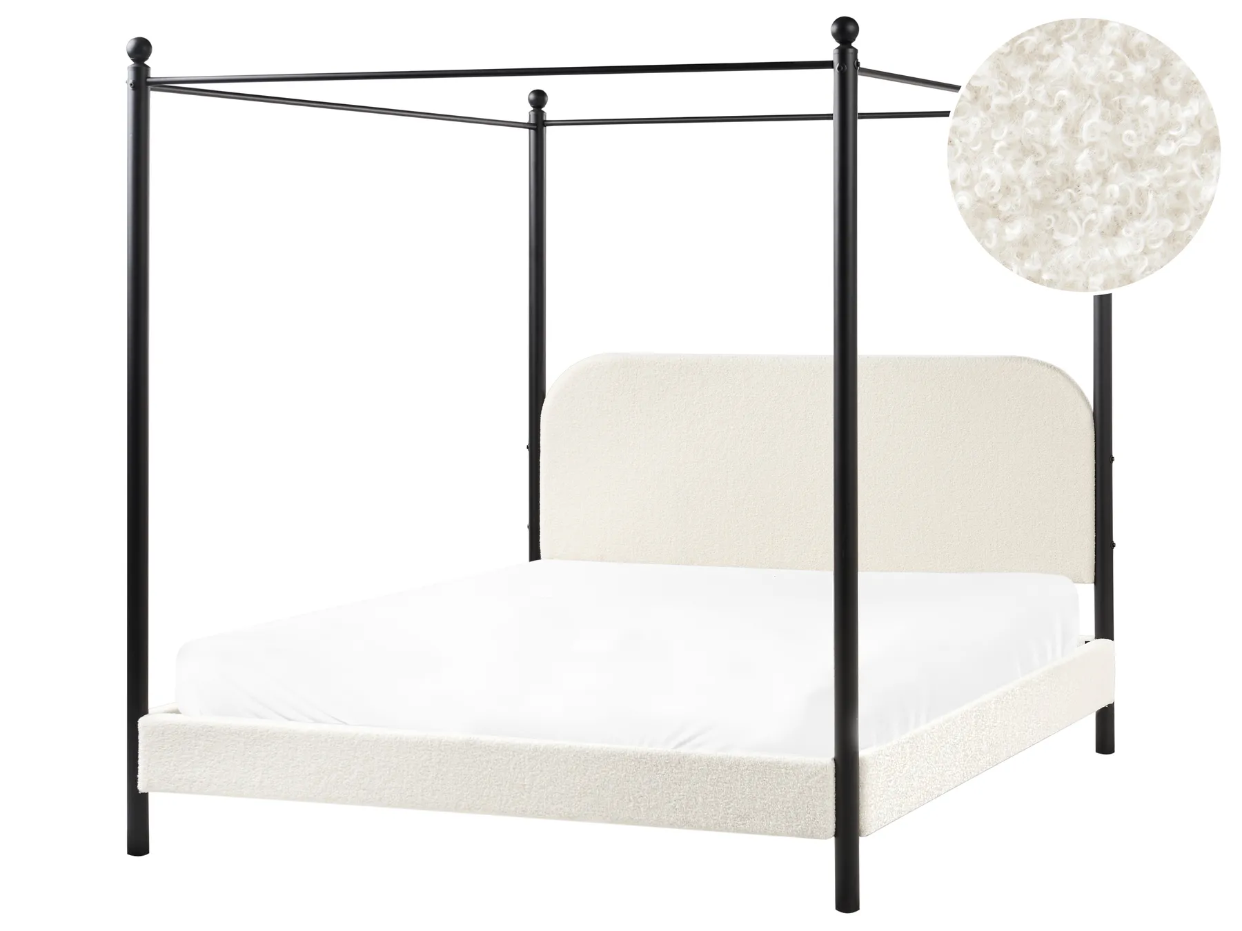 Four Poster Bed Boucle DANNEMOIS 160 x 200 cm (EU King Size) Off-White_960942