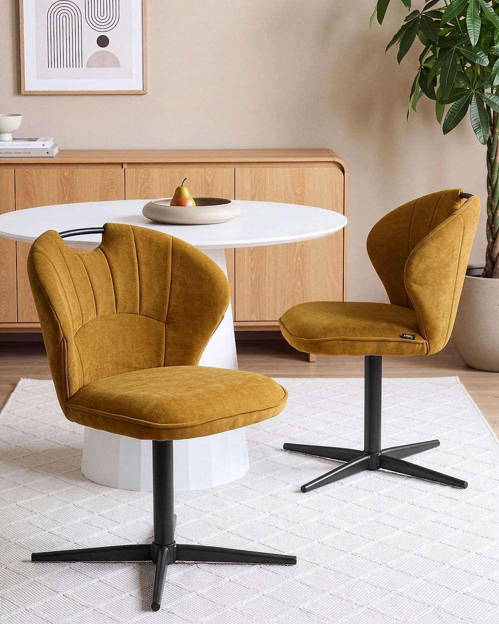 Set of 2 Chairs Swivel WORCESTER Chenille Mustard