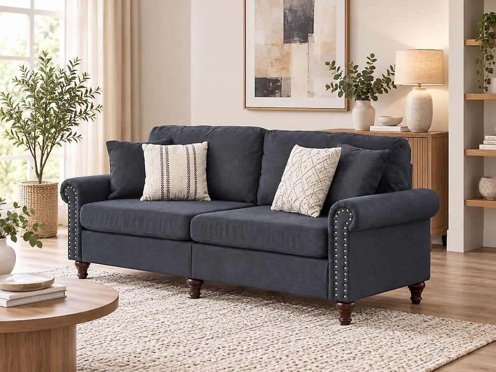 Sofa 3-Sitzer OTRA Stoff Dunkelgrau