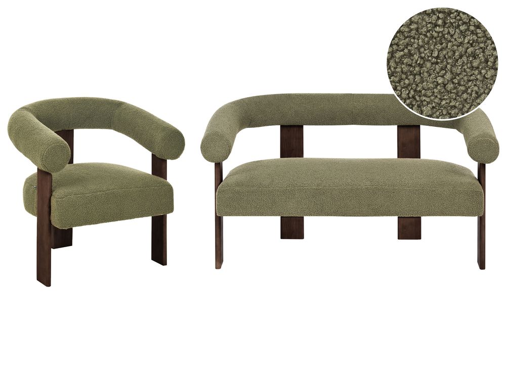 Living Room Set ILBRO Boucle Green/ Dark Brown