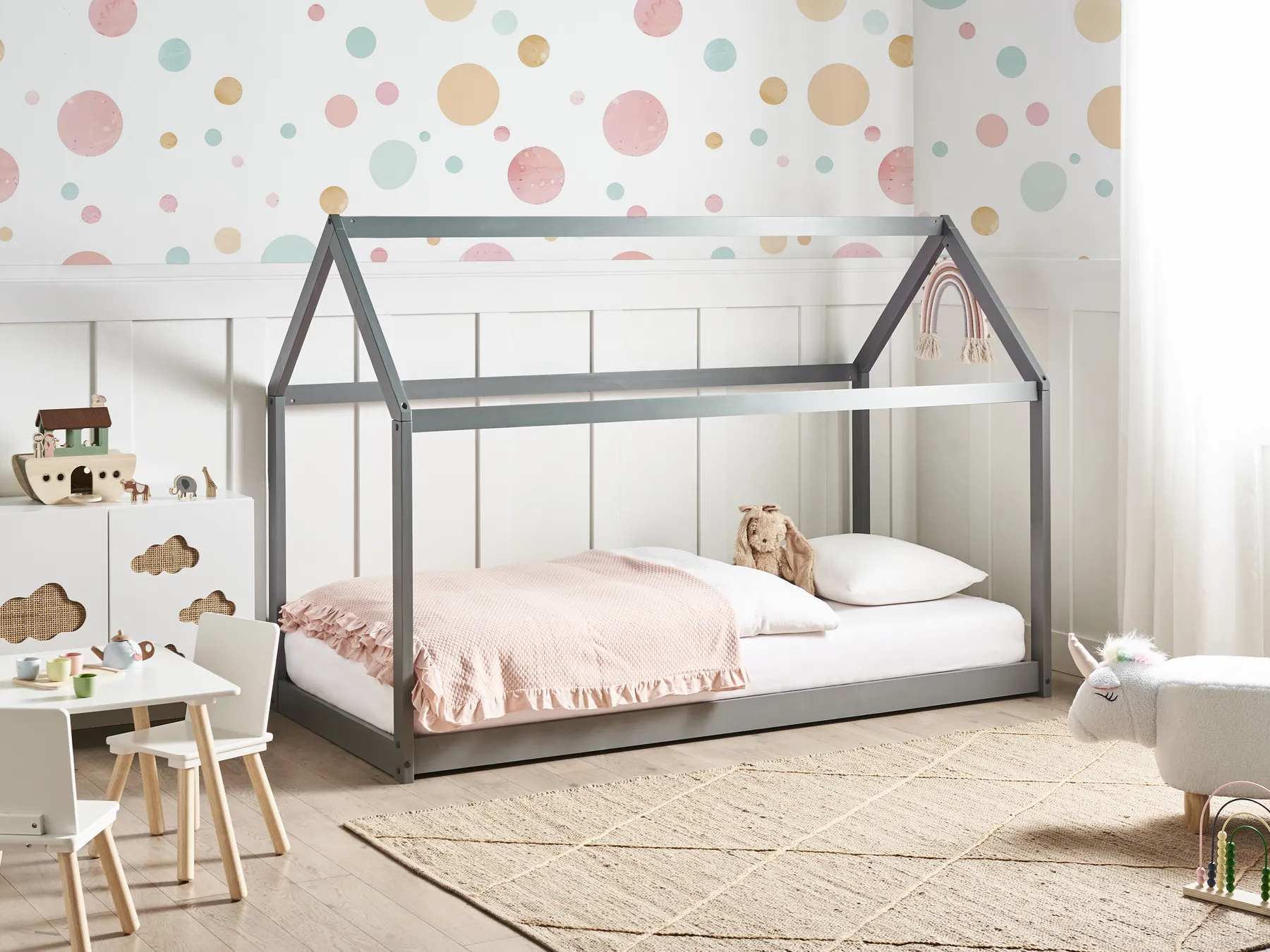 Kinderbett Haus Kiefernholz TOSSE 90 x 200 cm Grau_945927