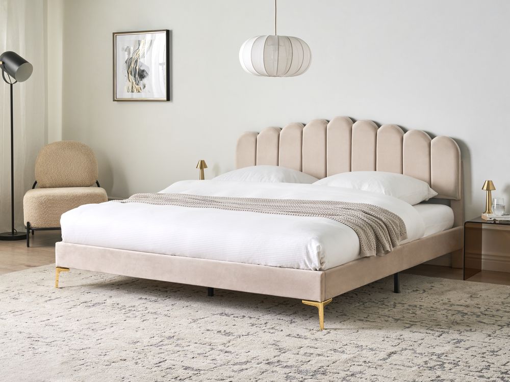Bed Fluweel SAUVIAN 180 x 200 cm Beige