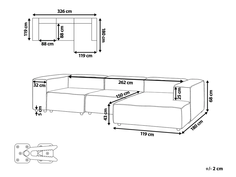 Modul Ecksofa 4-Sitzer ARDAL Cord Grün linksseitig_947372