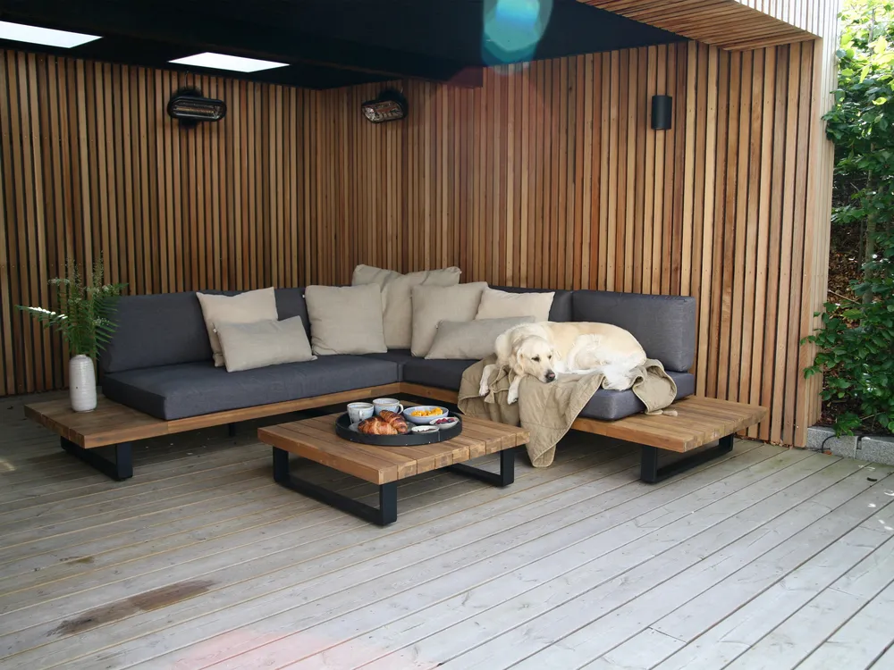 Garten Ecksofa mit Tisch 5-Sitzer MYKONOS zertifiziertes Akazienholz Dunkelgrau rechtsseitig_827546