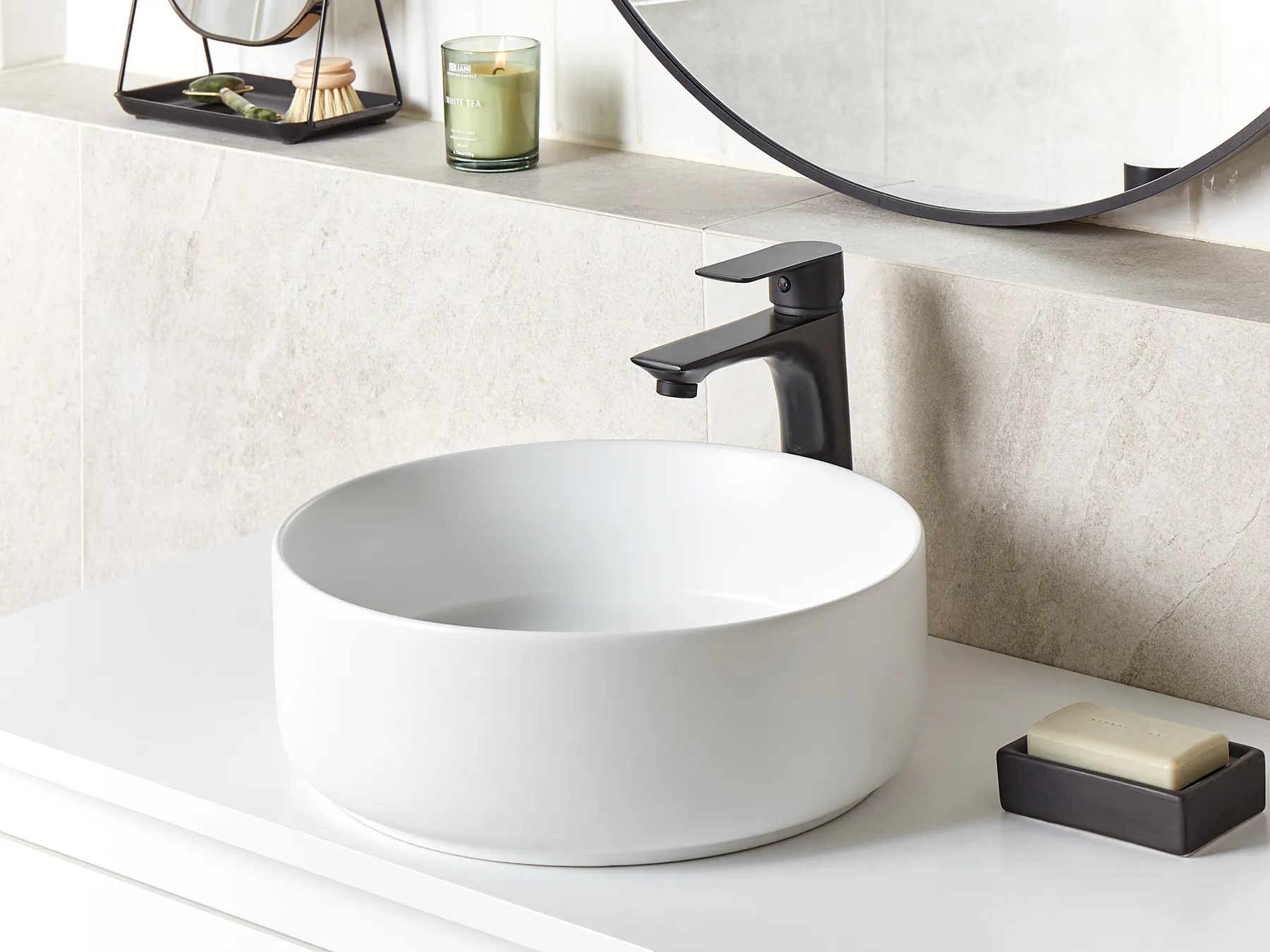 Countertop Basin CALIG ⌀ 360 mm Ceramic Off-White_923399