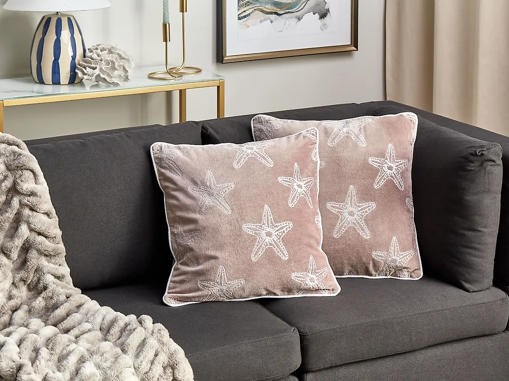 Dekokissen 2er Set CERAMIUM 45 x 45 cm Samtstoff Pastellrosa Blumenmuster_1184964