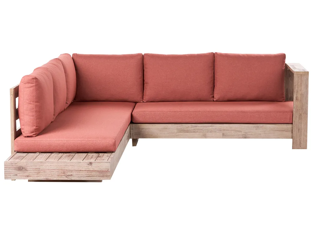 Garten Ecksofa 5-Sitzer MARETTIMO zertifiziertes Akazienholz Rot linksseitig_1081685