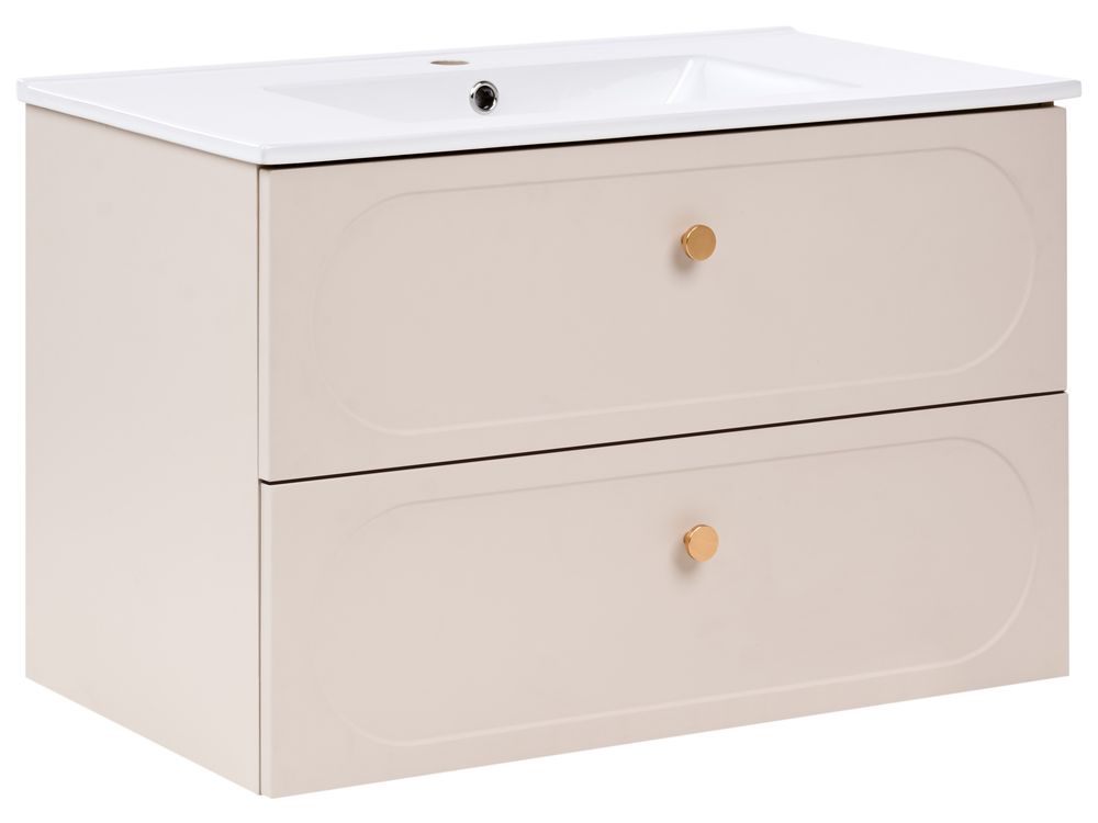 Wandmontierter Waschbeckenunterschrank mit Waschbecken TARUMIR 80 cm Beige