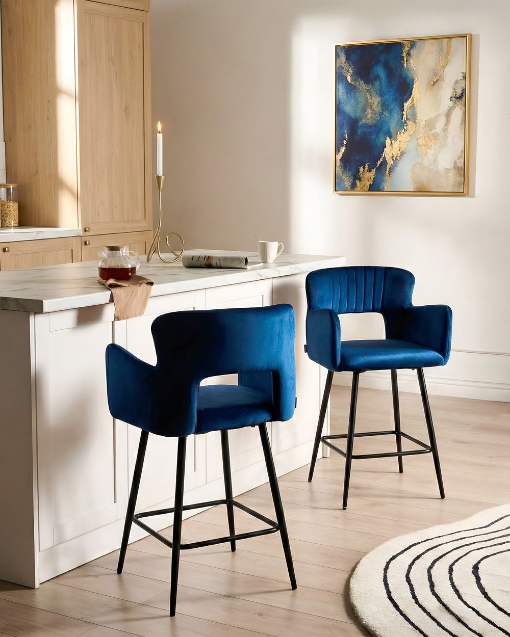 Set van 2 barstoelen SANILAC Fluweel Marineblauw