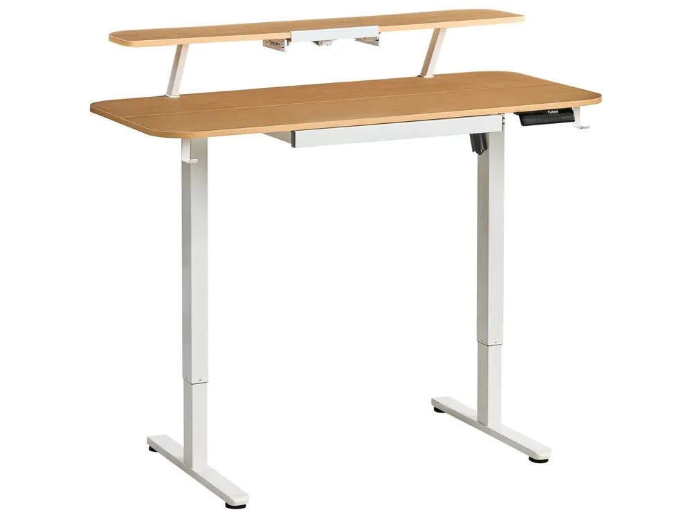 Schreibtisch elektrisch höhenverstellbar WILBANKS 120 cm 60 cm mit USB-Anschluss Hellbraun / Weiß_1031197