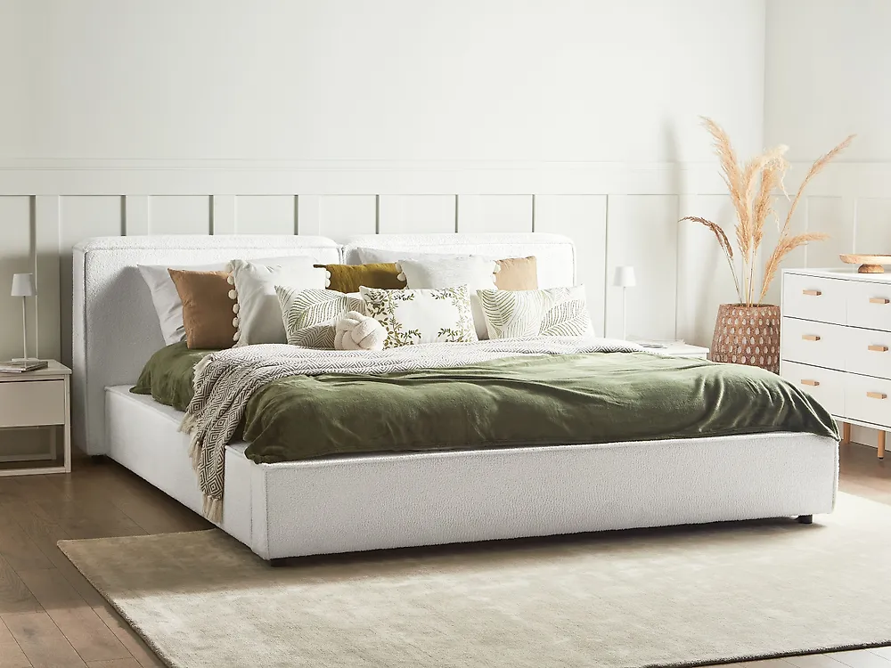 Bett mit Lattenrost Bouclé LINARDS 180 x 200 cm Weiß_1185011