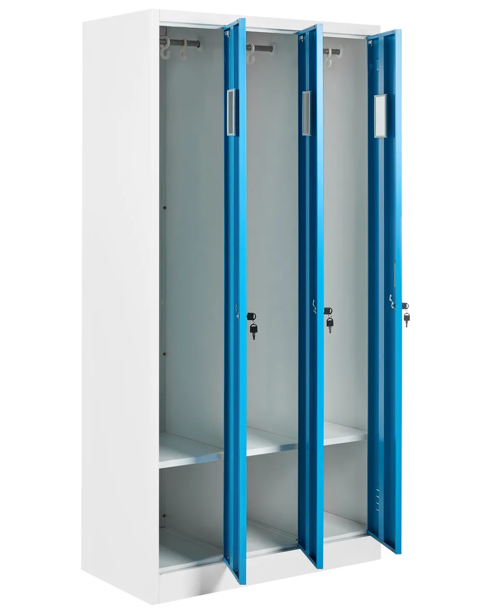 Beliani Athlete 3-türiger Spind – Abschließbarer Umkleideschrank Aus Stahl, Weiß/blau, 90x45x180 Cm – Für Schule, Fitness & Umkleide Beliani Athlete 3-türiger Spind – Abschließbarer Umkleideschrank Aus Stahl, Weiß/blau, 90x45x180 Cm – Für Schule, Fitness & Umkleide
