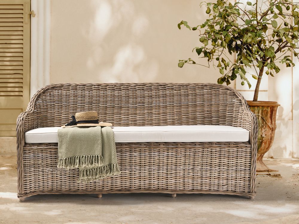Garden Bench with Cushion SUSUA 189 cm Rattan Natural