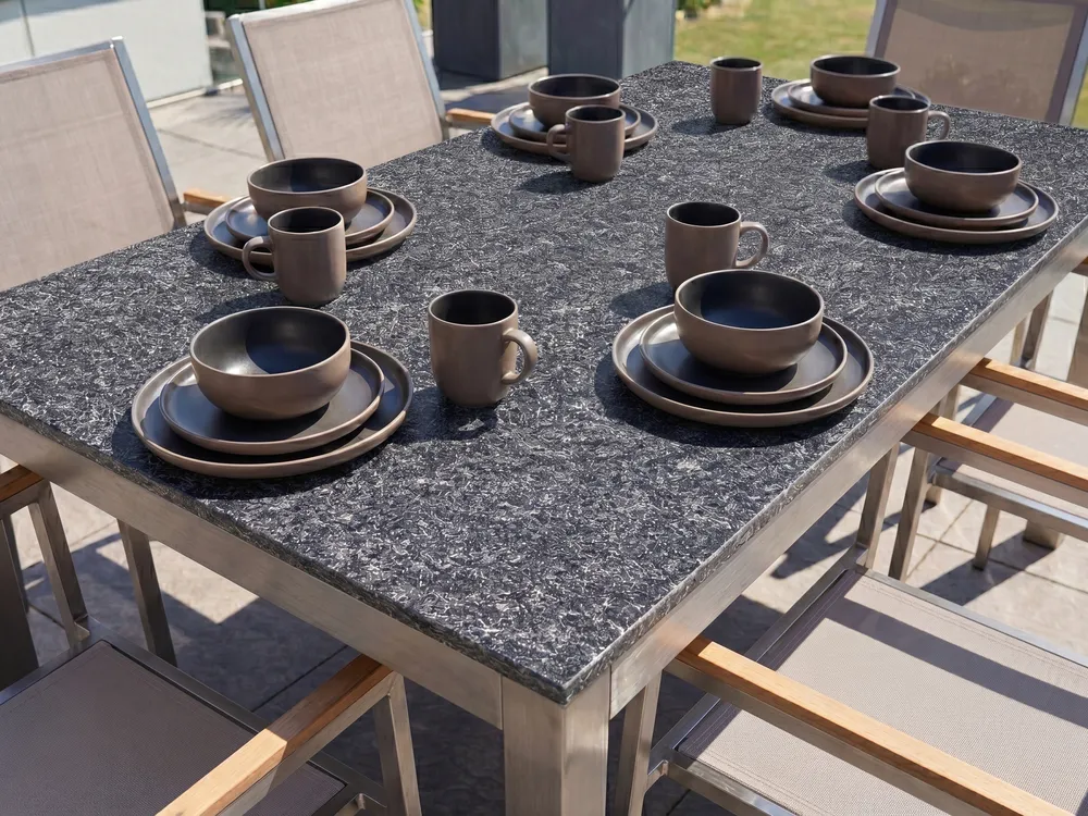 Gartenmöbel Set 6-Sitzer GROSSETO Granit geflammt Schwarz / Beige_1105544