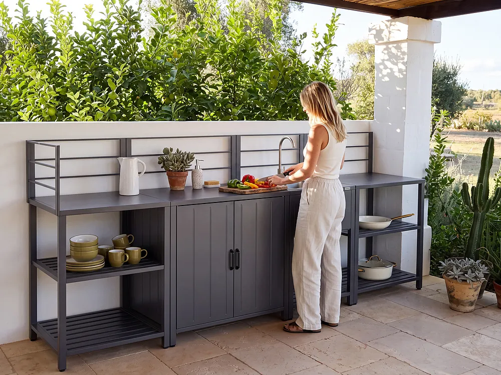 Outdoor-Küche 4er Set mit Spüle VIGGIANO Grau Metall_1155580