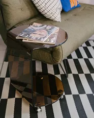 Side Table MINTO with Wheels Tempered Glass Brown_1075749