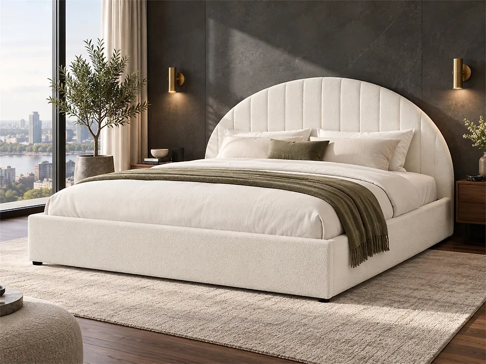 Bett mit Stauraum CHADENET Bouclé Cremeweiß 180 x 200 cm_1183972