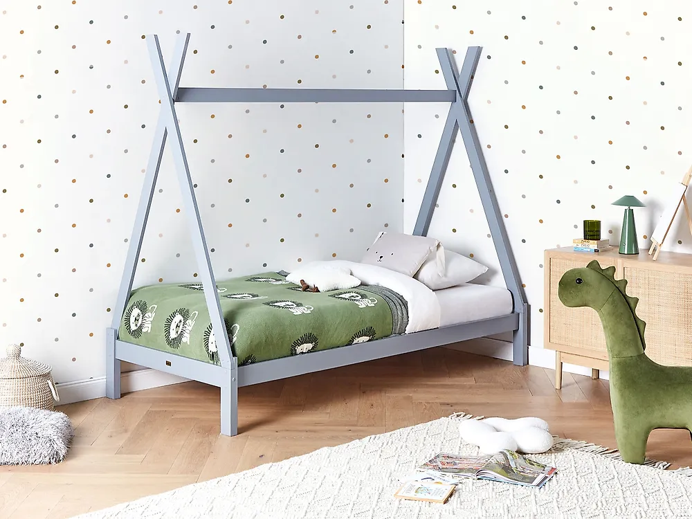 Kids Bed Teepee Pine Wood DEVAY 90 x 200 cm (EU Single) Grey_1185498