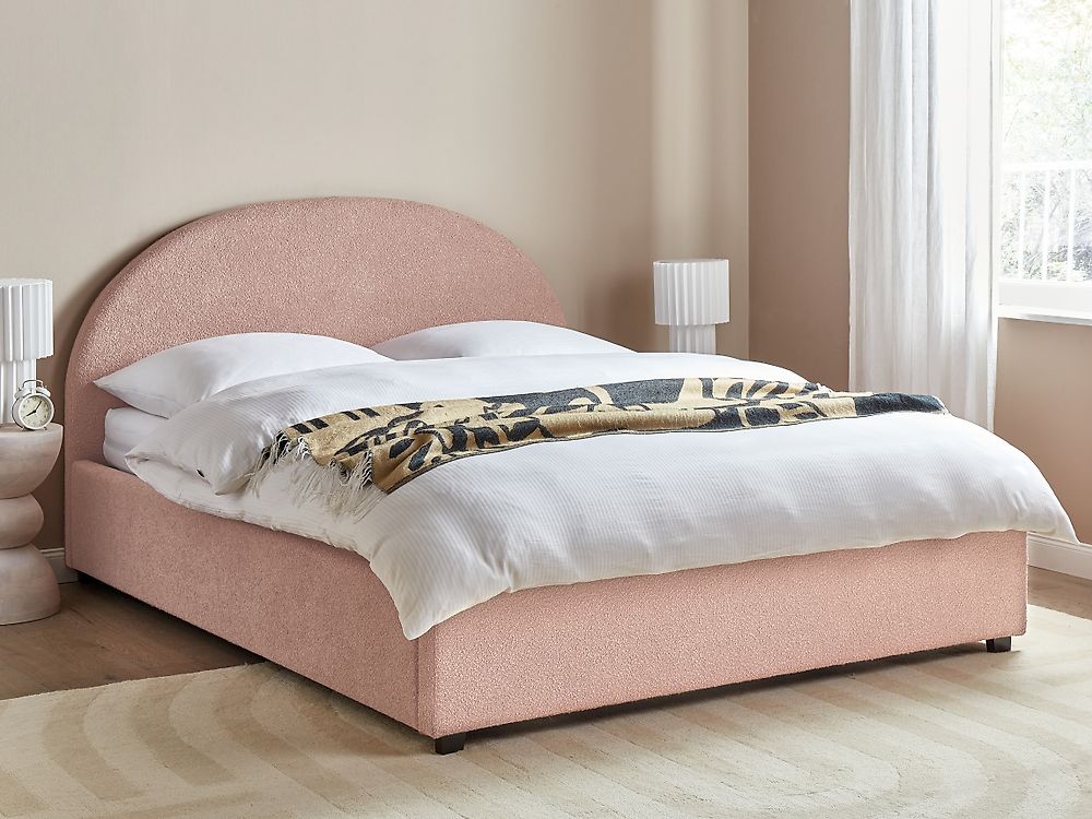 Ottoman Bed VAUCLUSE Boucle Pastel Pink 140 x 200 cm (EU Double)