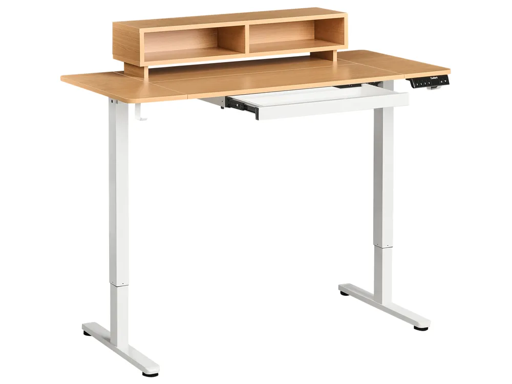 Schreibtisch elektrisch höhenverstellbar LUCAMA 120 cm 60 cm mit USB-Anschluss Hellbraun / Weiß_1031012